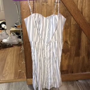 White Blue Striped Mini Dress